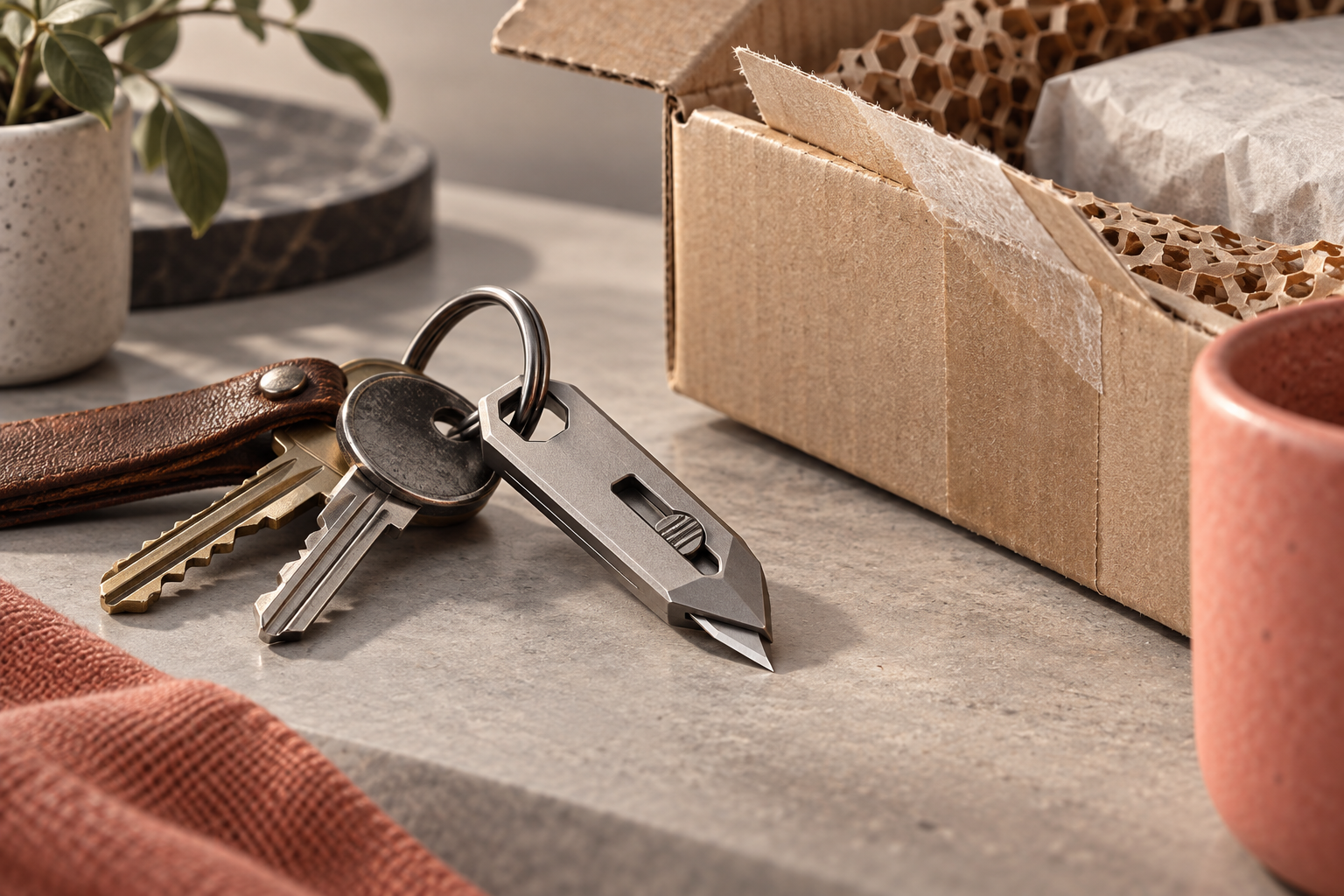 Original editorial illustration for PeaCut 2.0 Titanium EDC Keychain